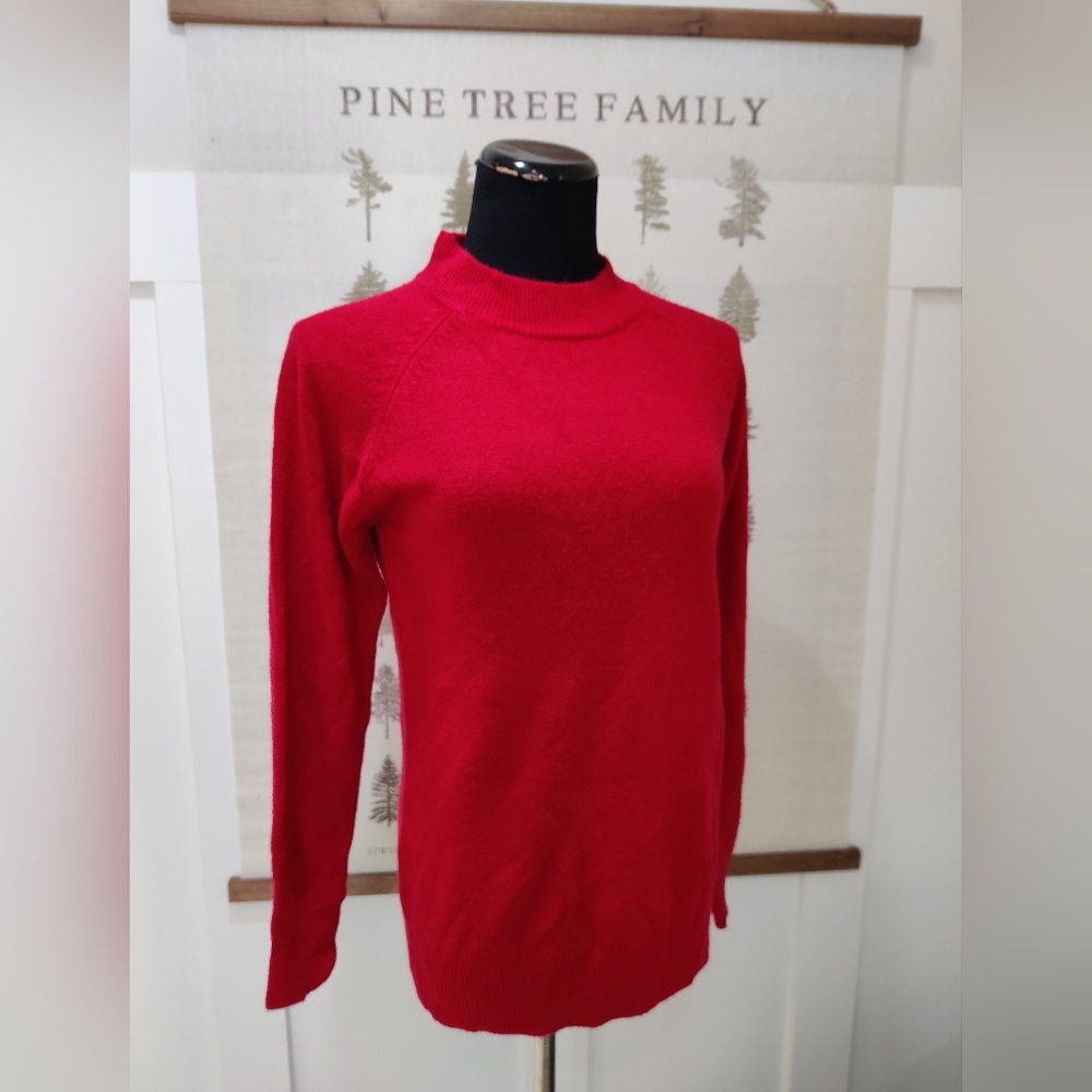 b.young Red Mock Neck Raglan Long Sleeve Knit Pullover Sweater - Size Small